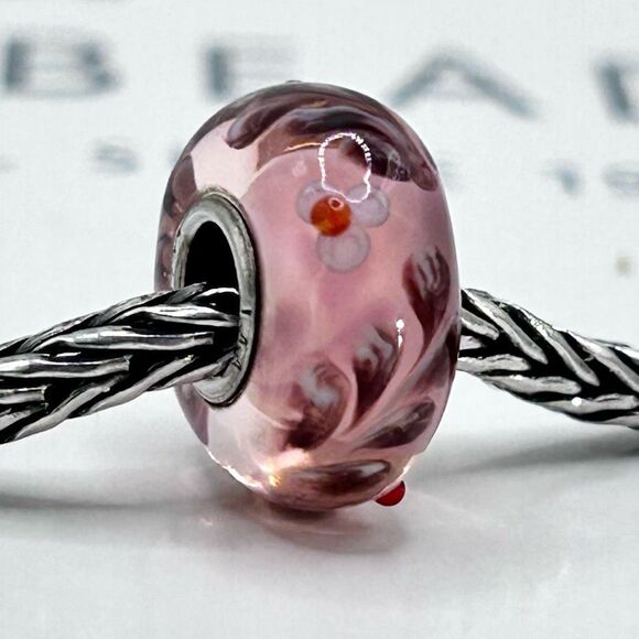 TROLLBEADS UU Pink & Purple Flower Ferns LAA 925S NEW! w Red Buds - Picture 1 of 8